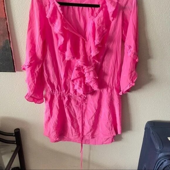 Rebecca Taylor Women's Dress Pink Mini Ruffled Long Sleeve Size 2 - Picture 4 of 4